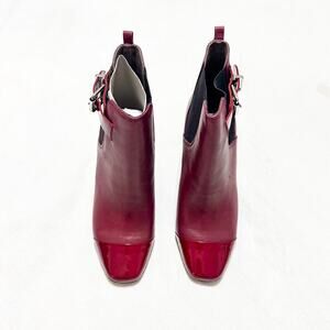 Pour La Victoire Bissit Ankle Boot Red Patent Leather Contrast Toe Size 9.5 NEW